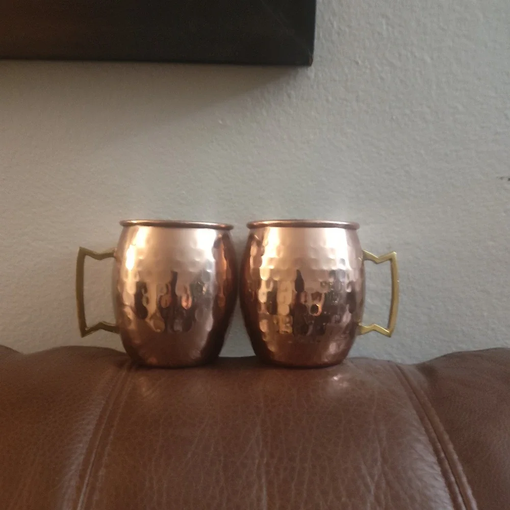 Pier‎ 1 Imports Hammered Copper Moscow Mule Mugs Set of 2 Stainless Steel Inter